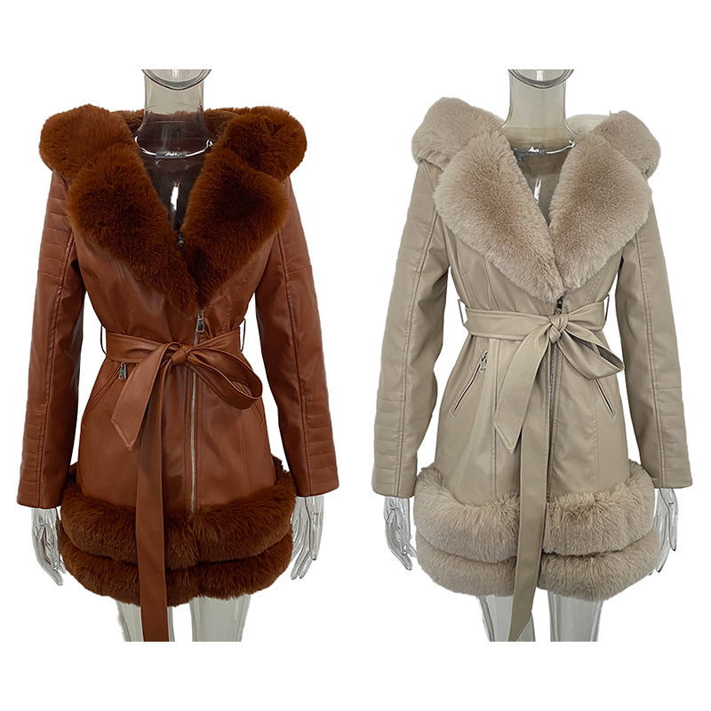 Fashionable Women's Leather Coats with Fur