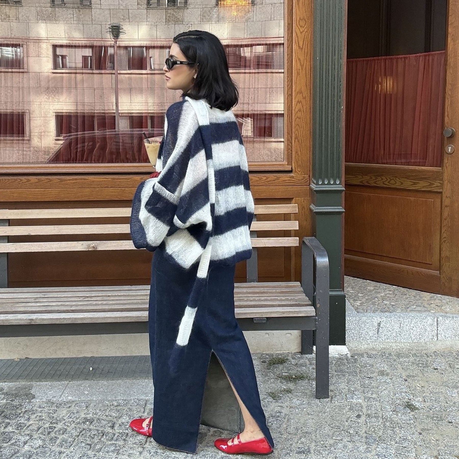 Cozy Loose Striped Sweater Cardigan with Scarf