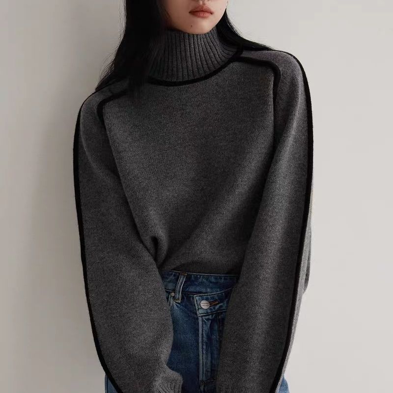 Half Turtleneck Three-dimensional Casual Loose Pullover Knitted Sweater Fashion Knit Top Outerwear