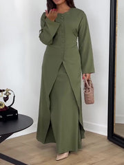 Stylish Solid Color Long Sleeve Top & Skirt Set