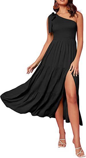 Trendy Women's One-Shoulder Pleated Dress: Summer Split Hem Style