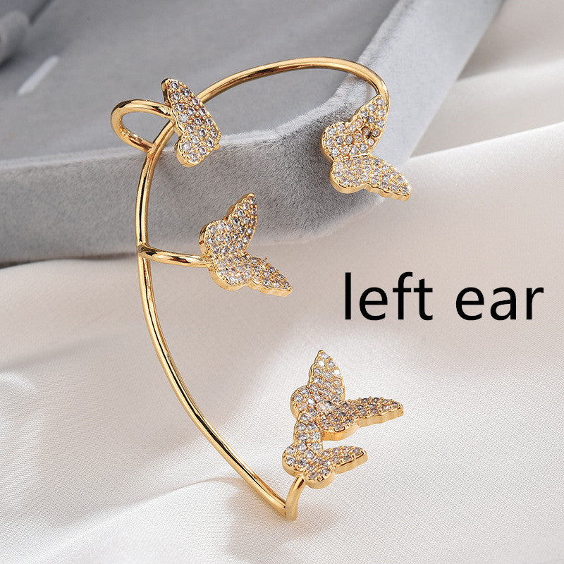 Fashion Gold Metal Butterfly Ear Clips | Sparkling Zircon Non-Piercing Ear Cuff Earrings