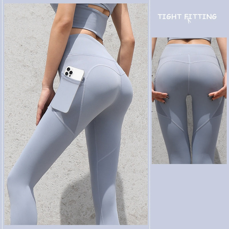 High Waist Seamless Leggings with Pockets – Women's Push Up Fitness & Yoga Pants