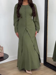 Stylish Solid Color Long Sleeve Top & Skirt Set