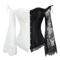 Gothic Lace Corset Bustier | Sexy Overbust Top with Long Sleeves