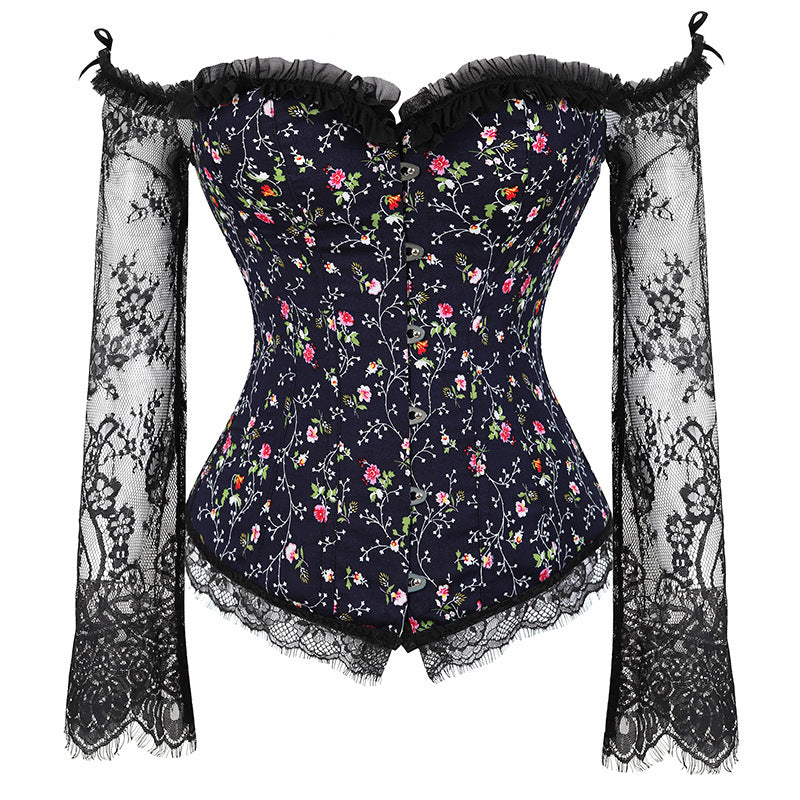 Gothic Lace Corset Bustier | Sexy Overbust Top with Long Sleeves