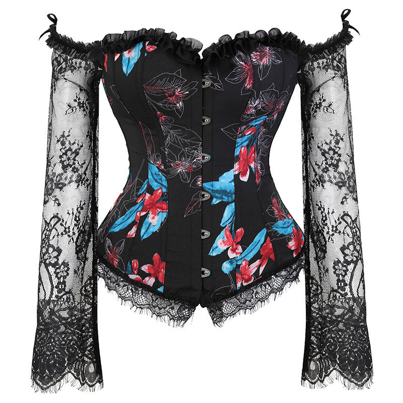 Gothic Lace Corset Bustier | Sexy Overbust Top with Long Sleeves