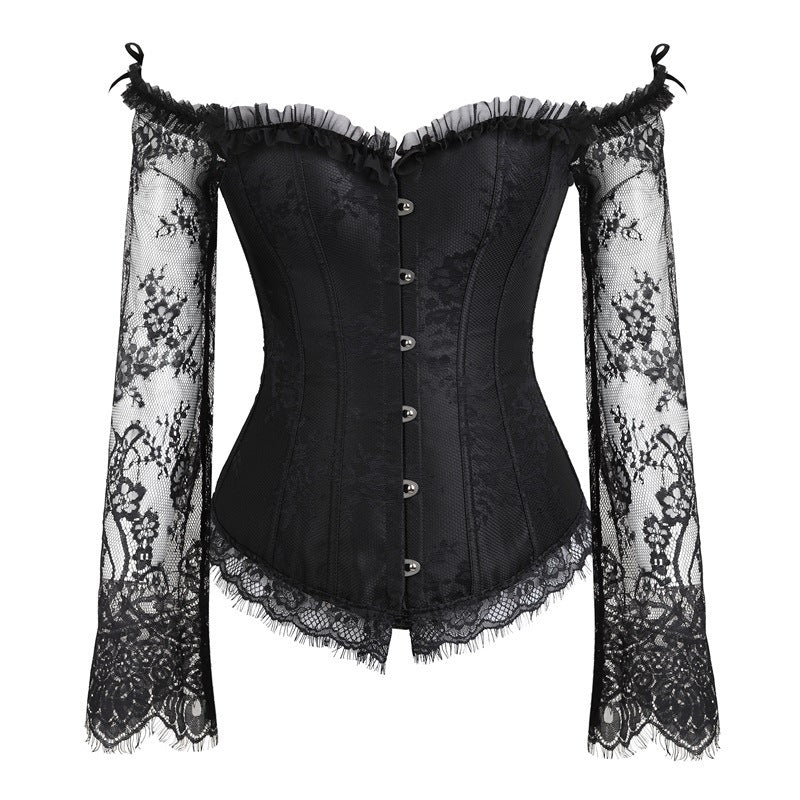 Gothic Lace Corset Bustier | Sexy Overbust Top with Long Sleeves