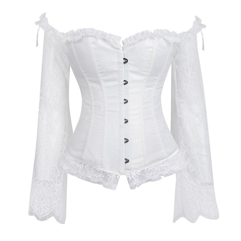 Gothic Lace Corset Bustier | Sexy Overbust Top with Long Sleeves