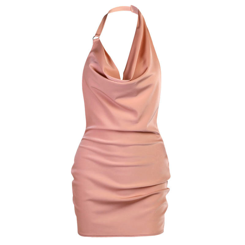 Satin V-Neck Backless Mini Dress – Sleeveless Summer Party Essential