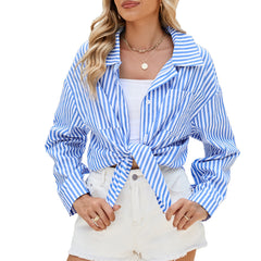 Fashion Striped Long Sleeve Shirt for Women | Casual Loose Button Down with Pockets