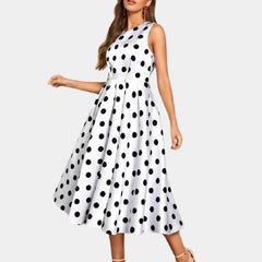 Trendy Sleeveless Polka Dot Dress for Women