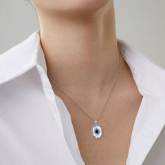 Elegant Sapphire Diamond Pendant: 925 Sterling Silver Necklace for Women