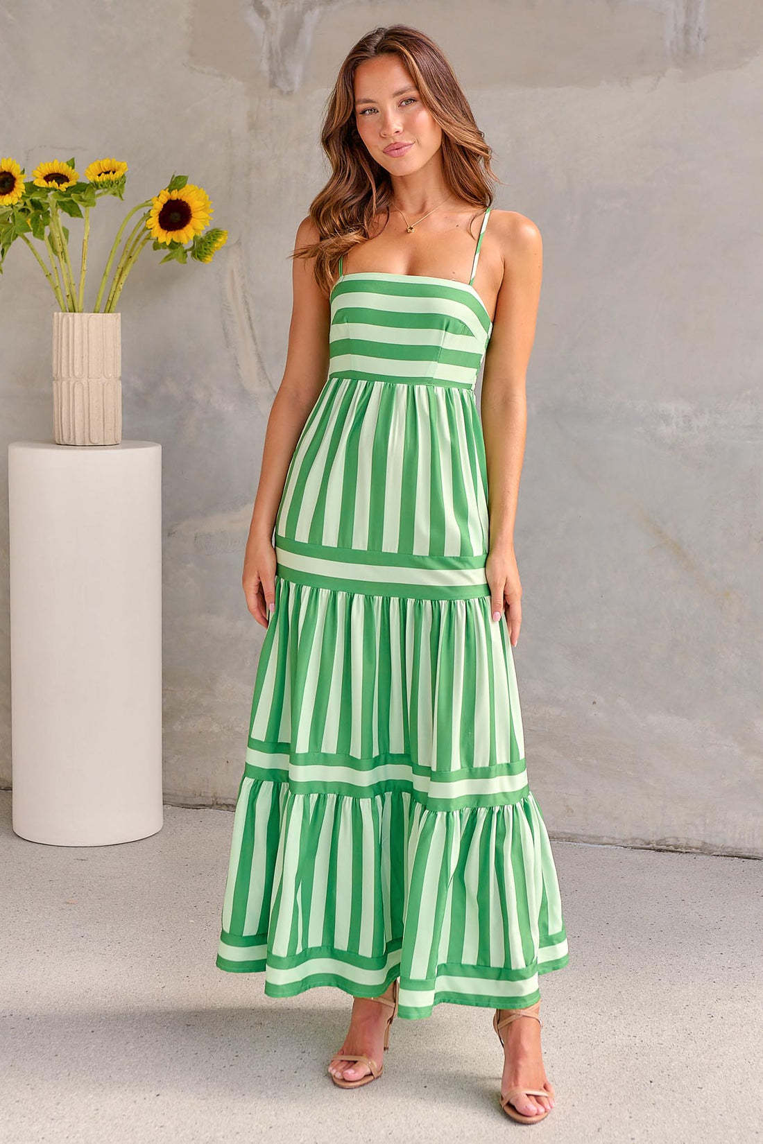 Trendy Striped Printed Suspender Long Dress for Summer | Backless with Pockets and Square Neck