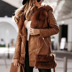 Fashionable Women's Leather Coats with Fur