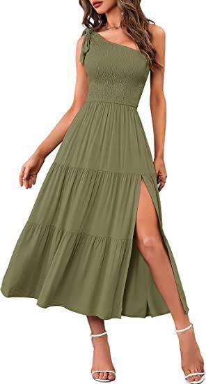 Trendy Women's One-Shoulder Pleated Dress: Summer Split Hem Style