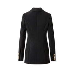 Elegant Pure Black Double Breasted Blazer Coat