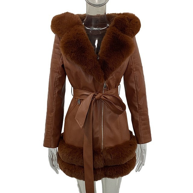 Fashionable Women's Leather Coats with Fur