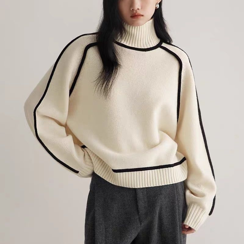 Half Turtleneck Three-dimensional Casual Loose Pullover Knitted Sweater Fashion Knit Top Outerwear