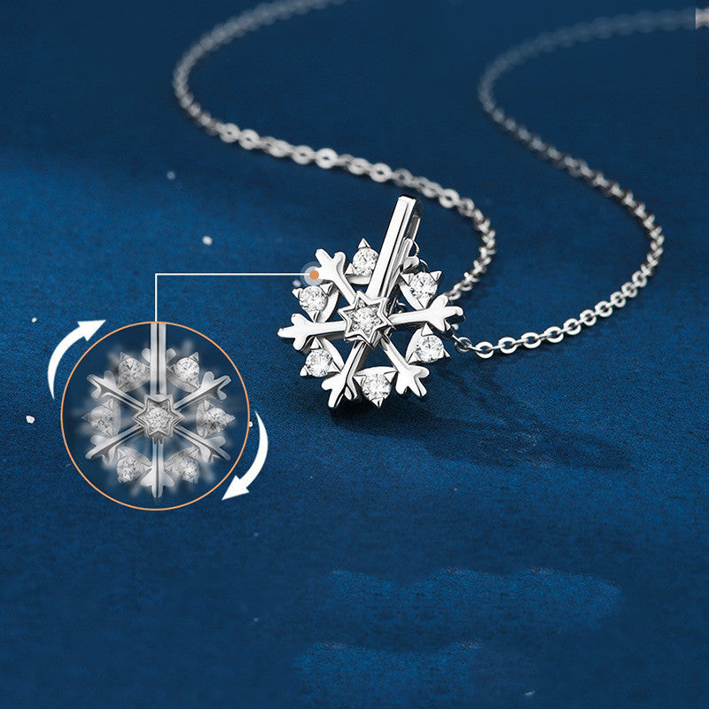 Elegant Rotatable Snowflake Necklace: 925 Silver Jewelry