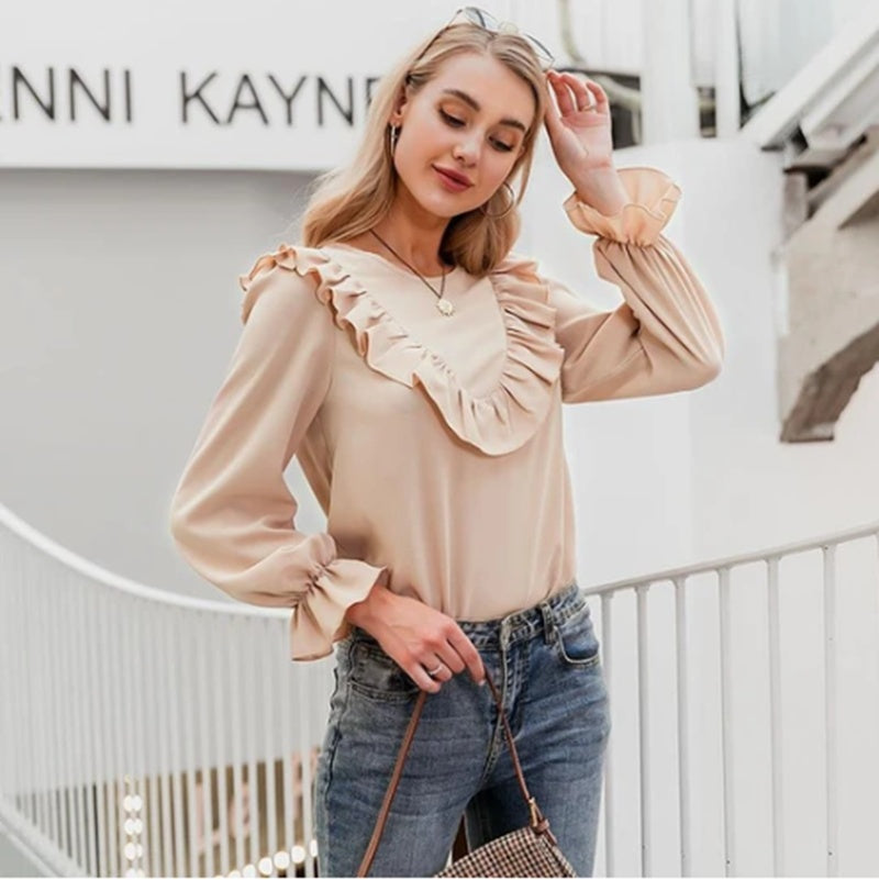 Fashionable Pink Ruffle Sleeve Blouse