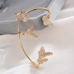 Fashion Gold Metal Butterfly Ear Clips | Sparkling Zircon Non-Piercing Ear Cuff Earrings