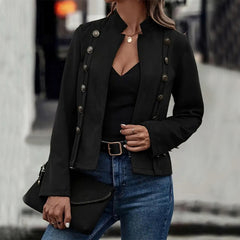 Women's Retro Suede Double-Breasted Jacket - Decorative Design Long Sleeve Coat