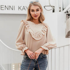 Fashionable Pink Ruffle Sleeve Blouse