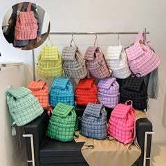 Candy Color Quilted Women’s Backpack: Puffy Down Padded Travel Bag