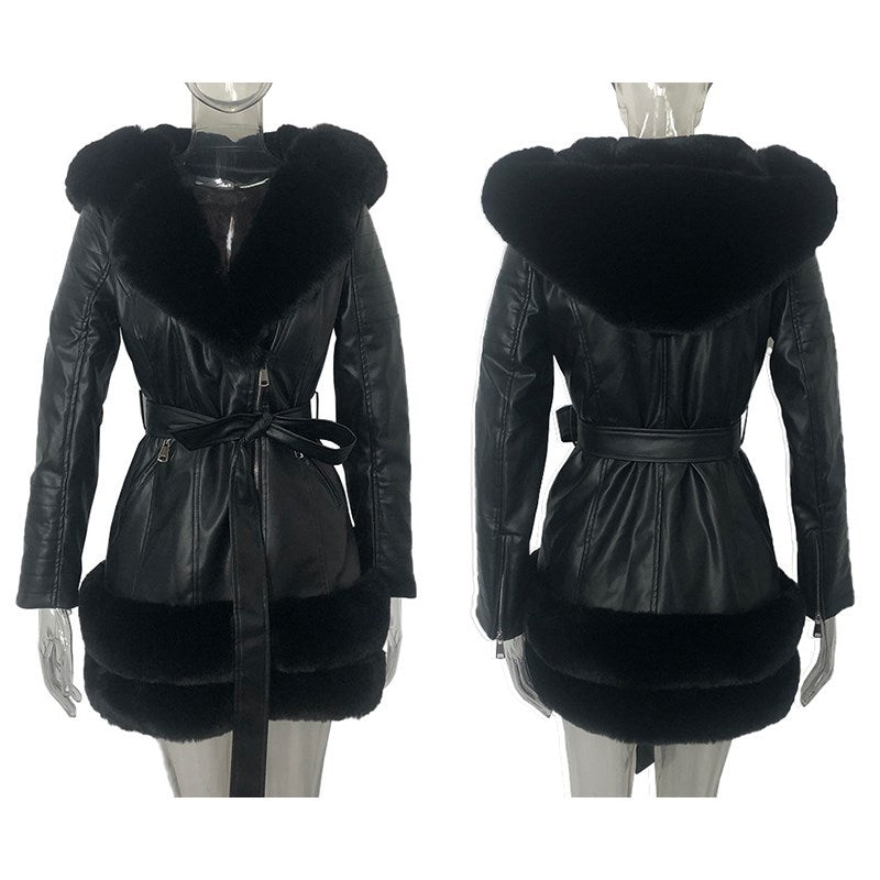 Fashionable Women's Leather Coats with Fur