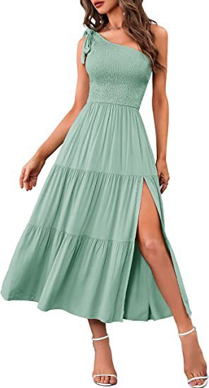 Trendy Women's One-Shoulder Pleated Dress: Summer Split Hem Style