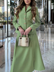 Stylish Solid Color Suit Set: Blazer and Slit Skirt