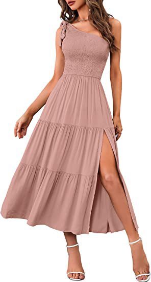 Trendy Women's One-Shoulder Pleated Dress: Summer Split Hem Style