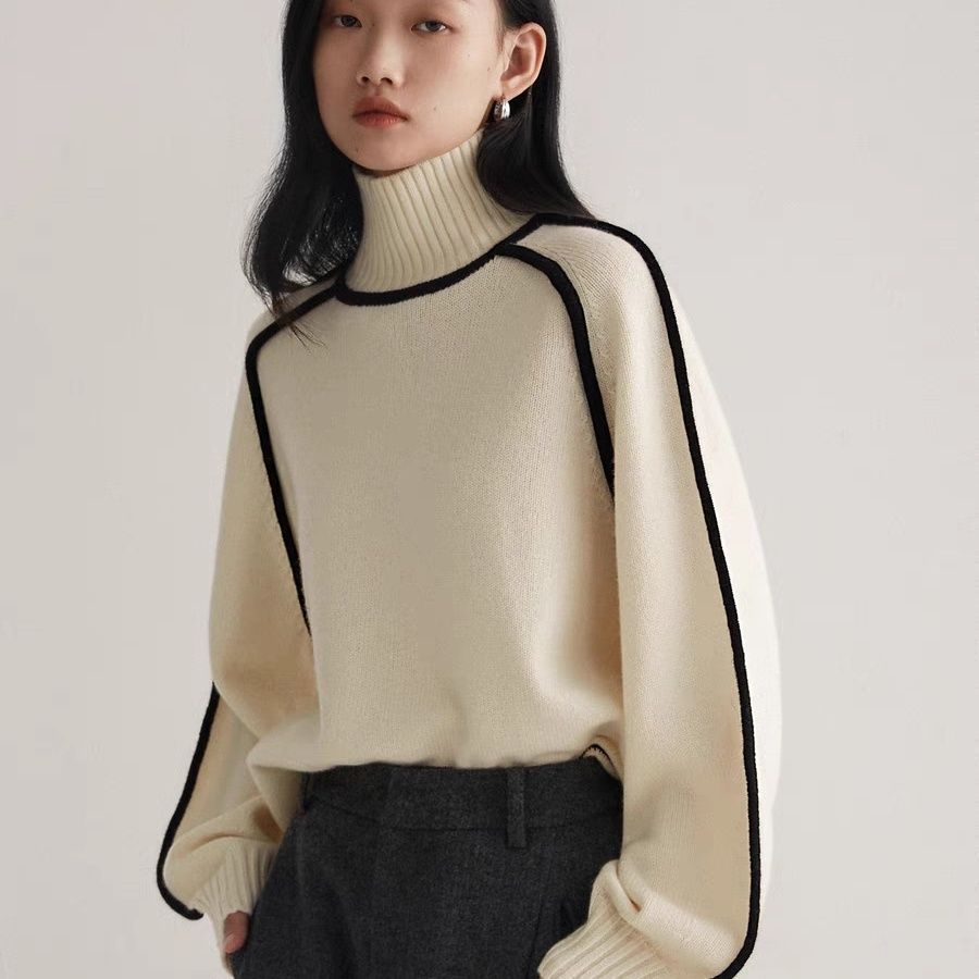 Half Turtleneck Three-dimensional Casual Loose Pullover Knitted Sweater Fashion Knit Top Outerwear