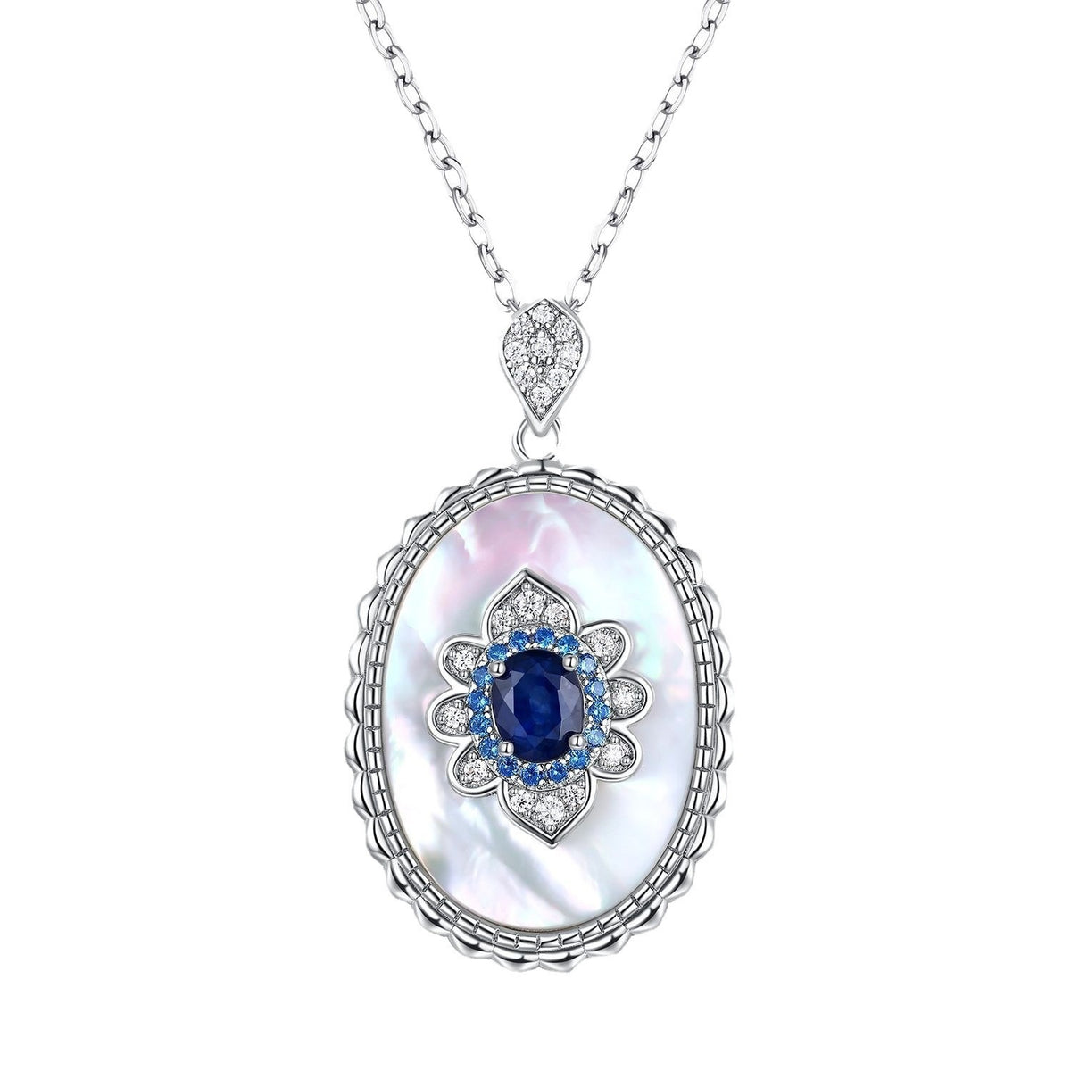 Elegant Sapphire Diamond Pendant: 925 Sterling Silver Necklace for Women