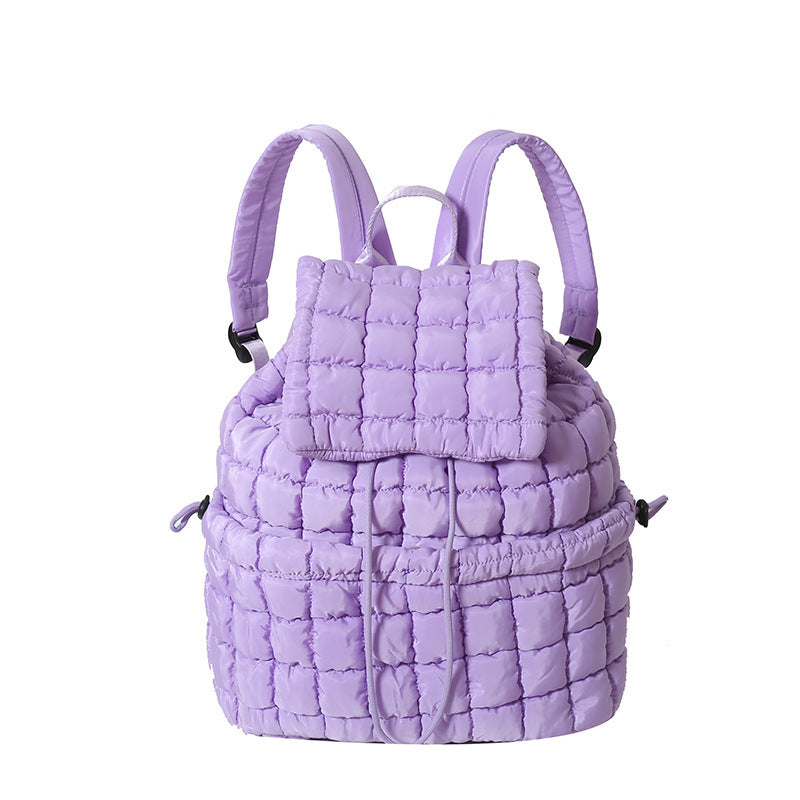 Candy Color Quilted Women’s Backpack: Puffy Down Padded Travel Bag