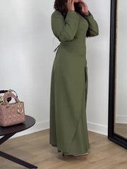 Stylish Solid Color Long Sleeve Top & Skirt Set