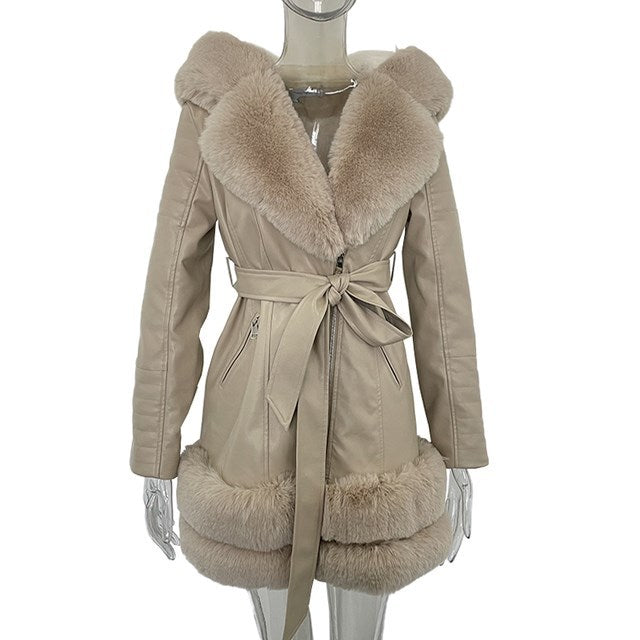 Fashionable Women's Leather Coats with Fur