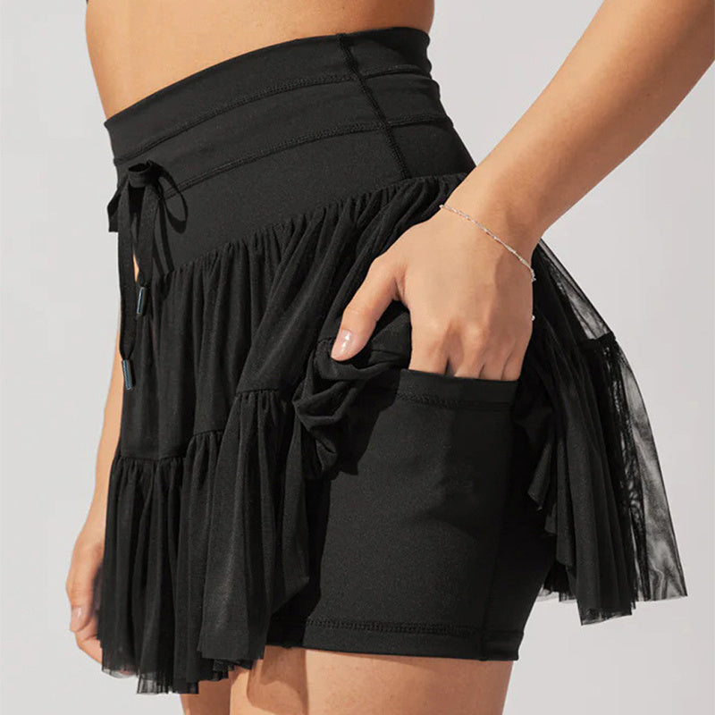 Skorts for Women - Lightweight Skirt Half Skirt Safety Pants Anti Walking High Waist Tie Pleated Skort