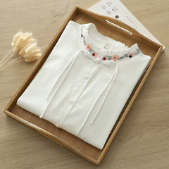 Elegant Ethnic Style Long Sleeve Shirt with Embroidered Knot Button