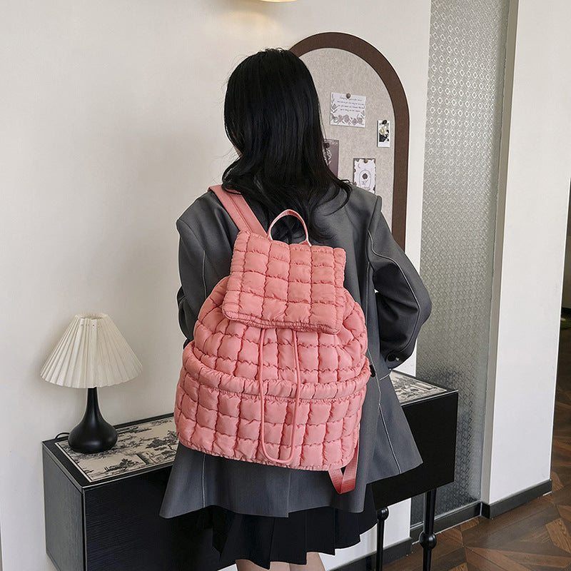 Candy Color Quilted Women’s Backpack: Puffy Down Padded Travel Bag