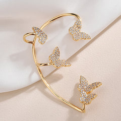 Fashion Gold Metal Butterfly Ear Clips | Sparkling Zircon Non-Piercing Ear Cuff Earrings