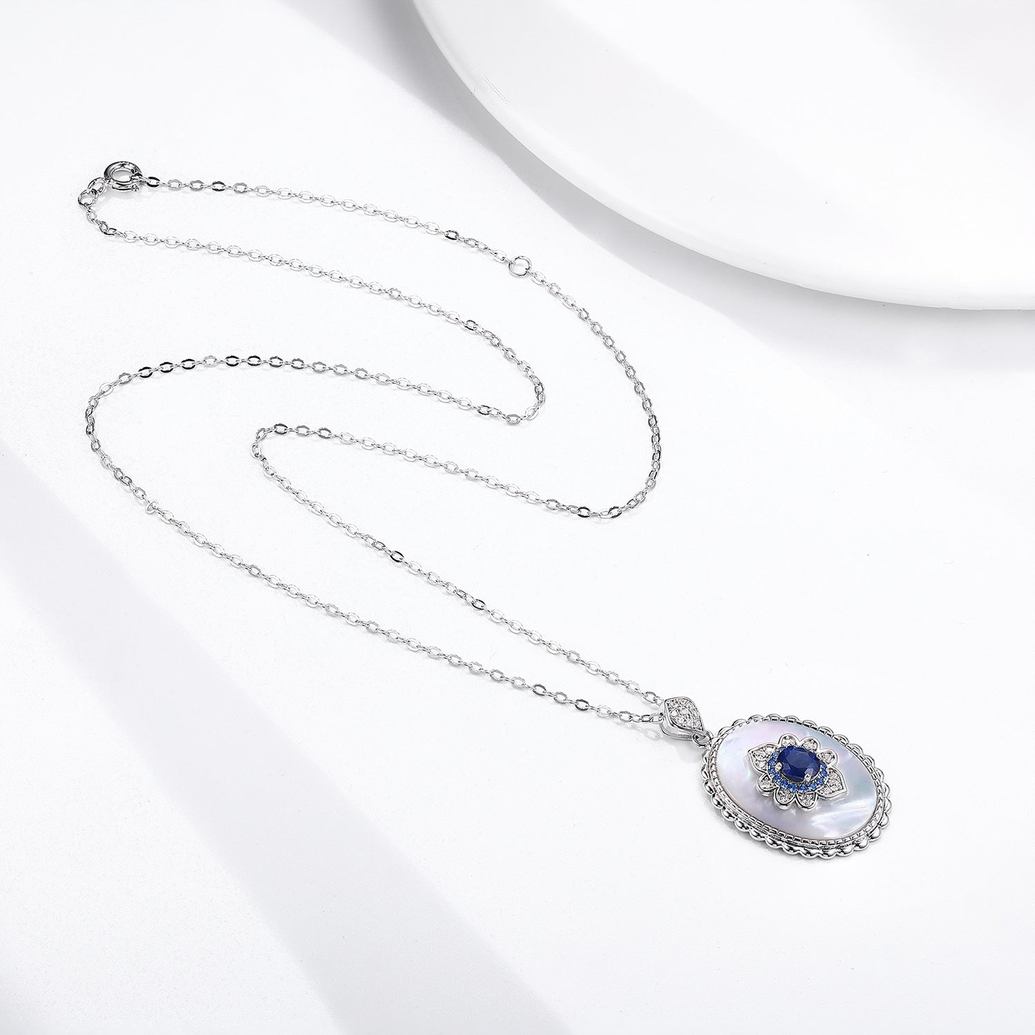 Elegant Sapphire Diamond Pendant: 925 Sterling Silver Necklace for Women