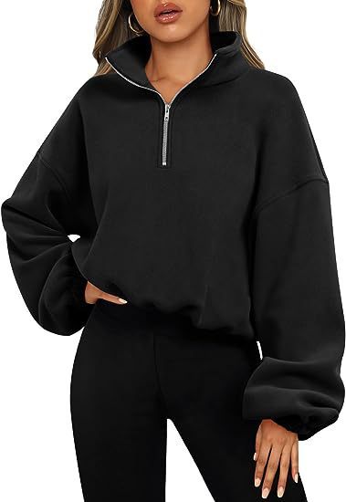 Loose Sport Pullover Hoodie Women Winter Solid Color Zipper Stand Collar Sweatshirt Thick Warm Clothing