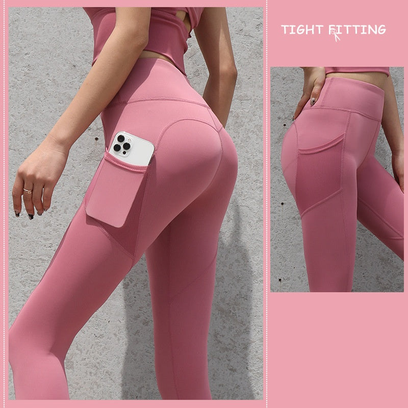 High Waist Seamless Leggings with Pockets – Women's Push Up Fitness & Yoga Pants