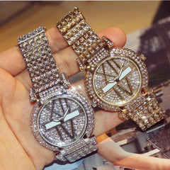 Luxury Women's Watch: Diamond-Studded Stainless Steel Quartz Timepiece