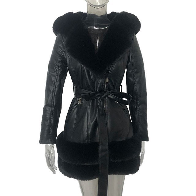 Fashionable Women's Leather Coats with Fur