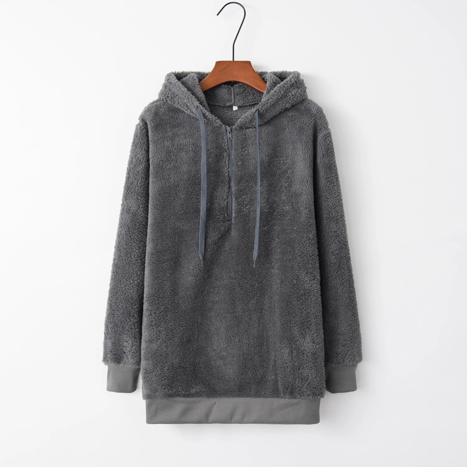 Women's Long-Sleeved Hooded Sweater, Monochromatic Coat