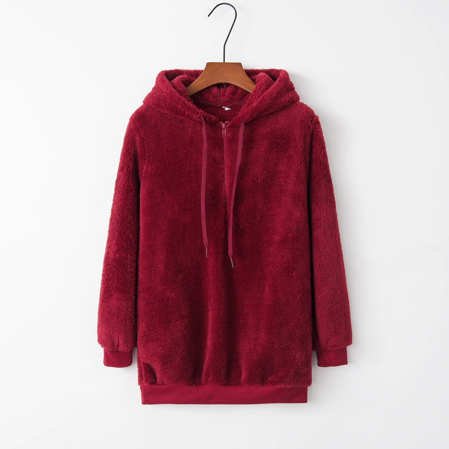 Women's Long-Sleeved Hooded Sweater, Monochromatic Coat