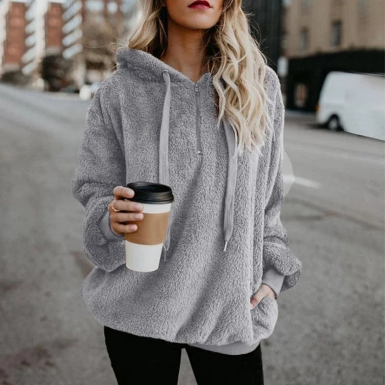 Women's Long-Sleeved Hooded Sweater, Monochromatic Coat